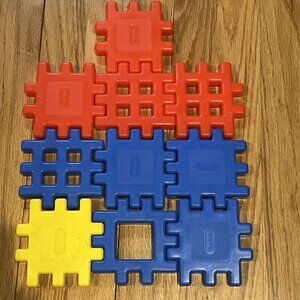 Vintage Little Tikes WEE WAFFLE BLOCKS 4" X 4" Red Blue and Yellow 10 Pc